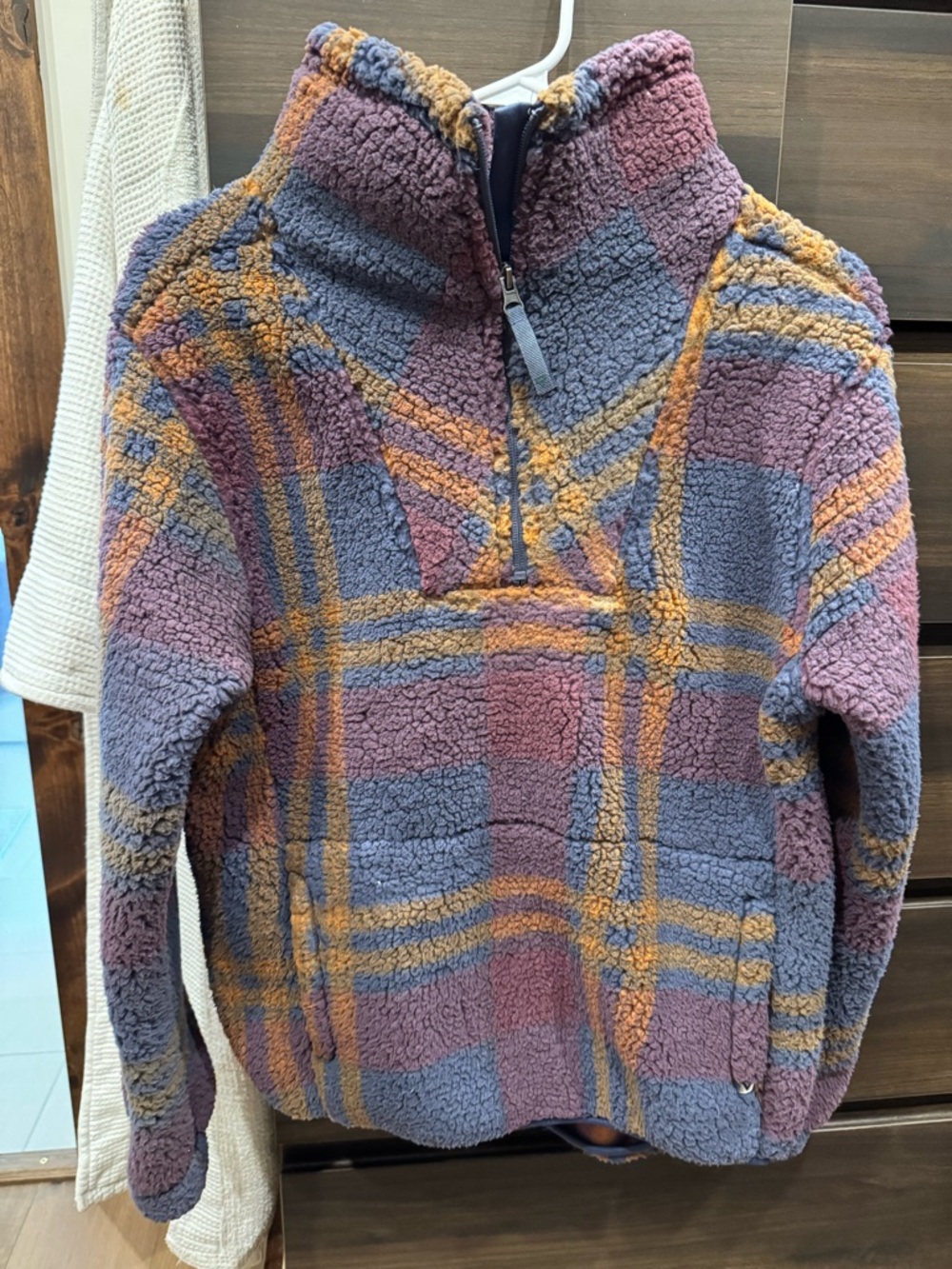 Liv Outdoor Plush Plaid Half-Zip Sherpa Jacket - Purple & Gold